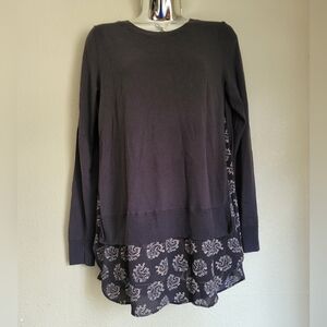 LOFT Charcoal Paisley Long Sleeve Top